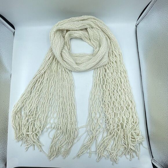 Unisex Crochet Fringe Scarf Beige 76 in x 9 In - Picture 1 of 11